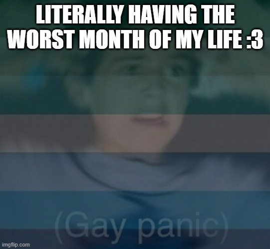 IM COMING OUT AS CHRISTAN | LITERALLY HAVING THE WORST MONTH OF MY LIFE :3 | image tagged in gay panik | made w/ Imgflip meme maker