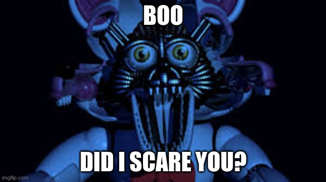 Funtime foxy jumpscare fnaf sister location | BOO; DID I SCARE YOU? | image tagged in funtime foxy jumpscare fnaf sister location | made w/ Imgflip meme maker