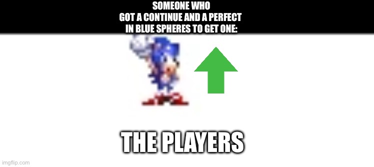 Good meme 4 U | SOMEONE WHO
GOT A CONTINUE AND A PERFECT 
IN BLUE SPHERES TO GET ONE:; THE PLAYERS | image tagged in sonic 3 knuckles continue | made w/ Imgflip meme maker