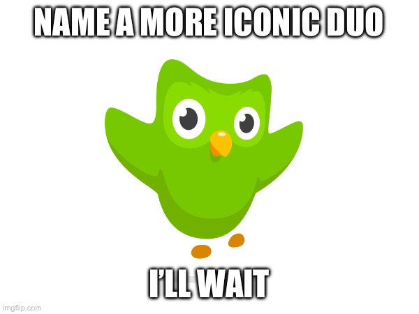 I win | NAME A MORE ICONIC DUO; I’LL WAIT | image tagged in eyeroll,duolingo | made w/ Imgflip meme maker