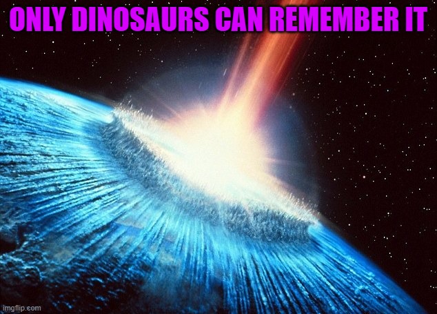 asteroid | ONLY DINOSAURS CAN REMEMBER IT | image tagged in asteroid | made w/ Imgflip meme maker