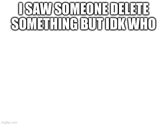 Blank White Template | I SAW SOMEONE DELETE SOMETHING BUT IDK WHO | image tagged in blank white template | made w/ Imgflip meme maker