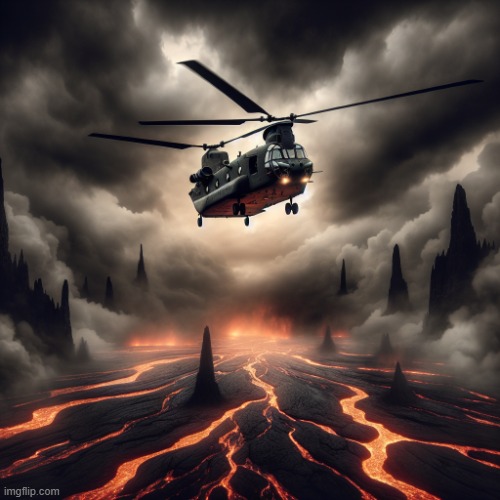 chinook helicopter flying over lava | image tagged in chinook helicopter flying over lava | made w/ Imgflip meme maker