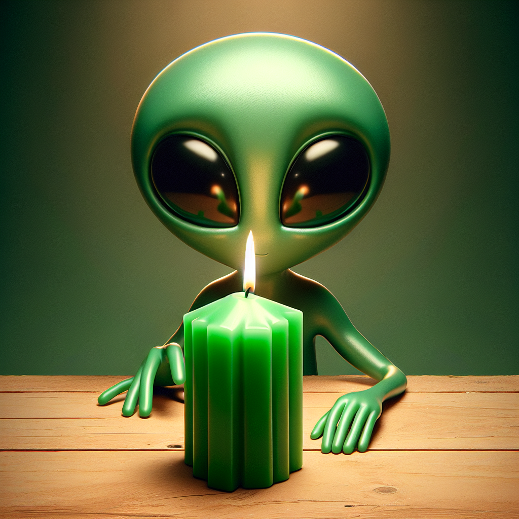 Alien holding green market candle Blank Meme Template