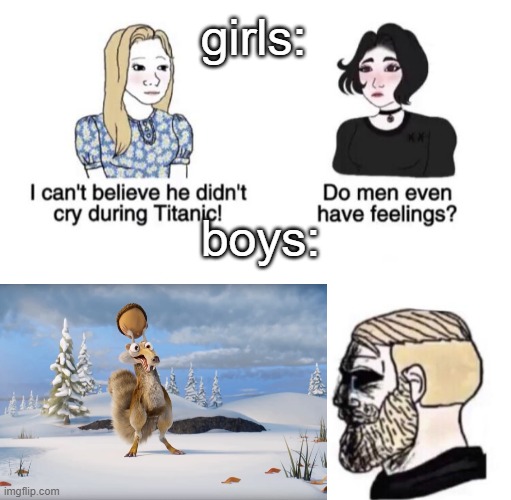 men... | girls:; boys: | image tagged in chad crying | made w/ Imgflip meme maker