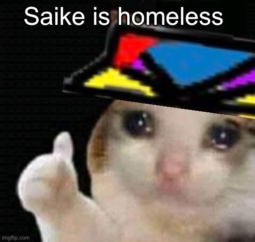 Saike: I would never say this in front of an oc, I kinda regret leaving hell | Saike is homeless | image tagged in sad thumbs up cat | made w/ Imgflip meme maker