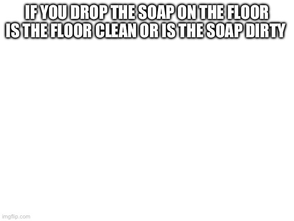 Blank White Template | IF YOU DROP THE SOAP ON THE FLOOR IS THE FLOOR CLEAN OR IS THE SOAP DIRTY | image tagged in blank white template | made w/ Imgflip meme maker
