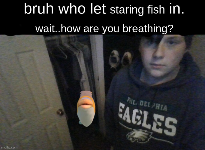 all these mfs in my closet now days | staring fish; wait..how are you breathing? | image tagged in bruh who let x in get x out of my closet bruh | made w/ Imgflip meme maker