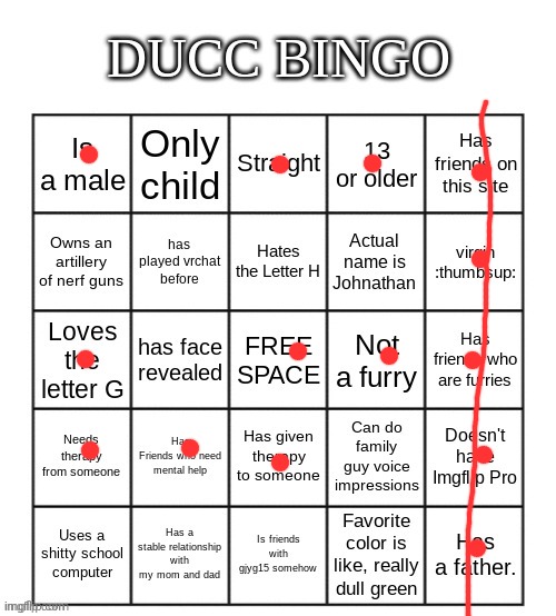 I've face revealed to a few ppl but not publicly | image tagged in ducc bingo | made w/ Imgflip meme maker