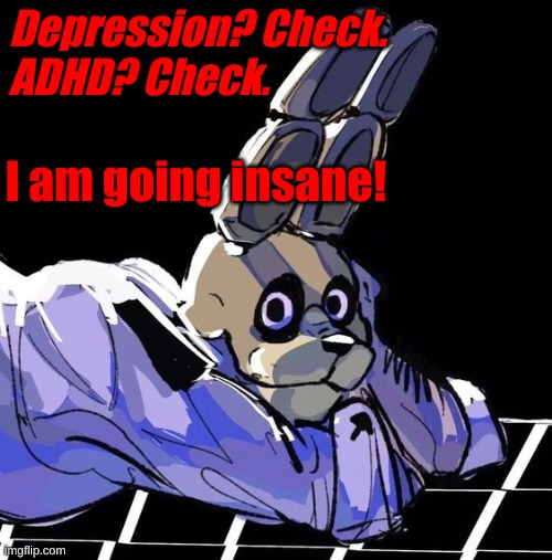 Depression? Check.
ADHD? Check. I am going insane! | made w/ Imgflip meme maker