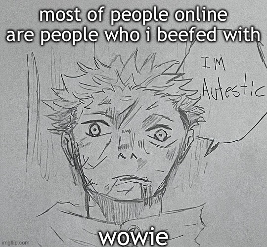 i'm autestic | most of people online are people who i beefed with; wowie | image tagged in i'm autestic | made w/ Imgflip meme maker