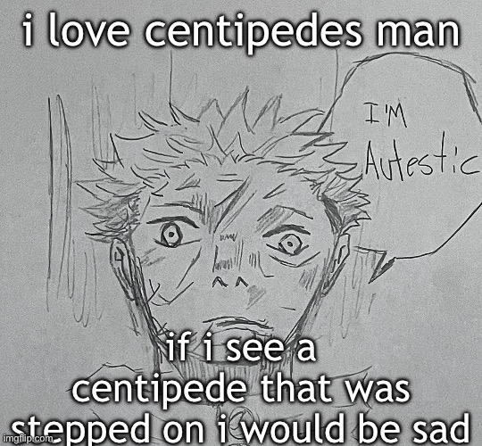 i'm autestic | i love centipedes man; if i see a centipede that was stepped on i would be sad | image tagged in i'm autestic | made w/ Imgflip meme maker