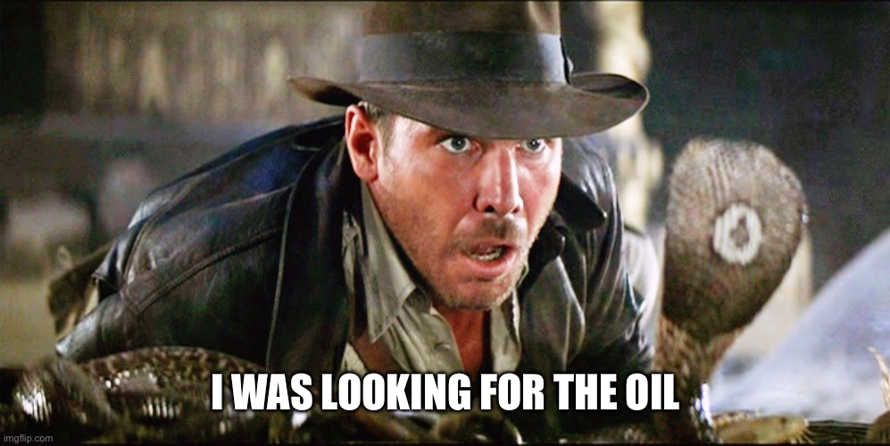 Indiana Jones Snakes | I WAS LOOKING FOR THE OIL | image tagged in indiana jones snakes | made w/ Imgflip meme maker