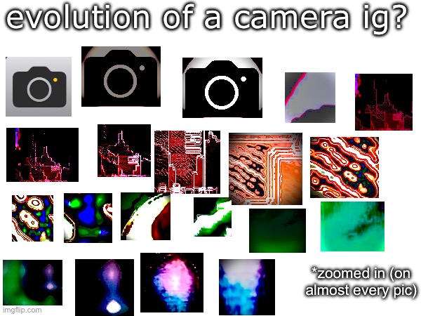 cinematic evolution frfr | evolution of a camera ig? *zoomed in (on almost every pic) | image tagged in camera,evolution,what is this xd | made w/ Imgflip meme maker