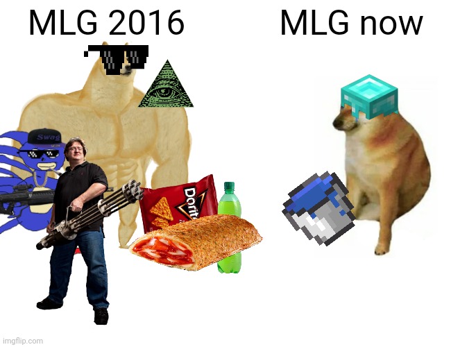 MLG then vs now | MLG 2016; MLG now | image tagged in memes,mlg,sanic,gaben,minecraft | made w/ Imgflip meme maker