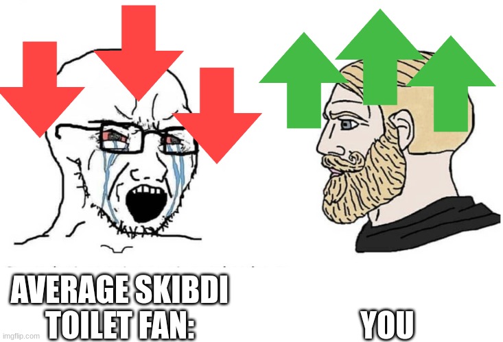 Soyboy Vs Yes Chad | AVERAGE SKIBDI TOILET FAN: YOU | image tagged in soyboy vs yes chad | made w/ Imgflip meme maker