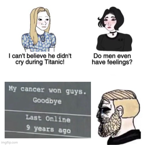 Chad crying | image tagged in chad crying,sad,do men even have feelings,cancer | made w/ Imgflip meme maker