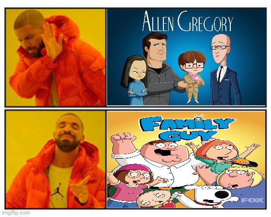 The chap who hates Allen Gregory but he loves Family Guy | image tagged in no - yes | made w/ Imgflip meme maker