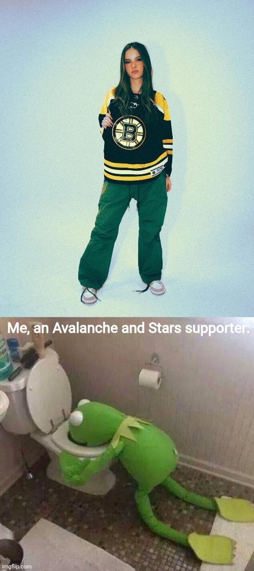 Goofy ahh Daneliya is a Boston Bruins supporter | Me, an Avalanche and Stars supporter: | image tagged in kermit throwing up,daneliya tuleshova sucks,nhl,sports,boston bruins | made w/ Imgflip meme maker