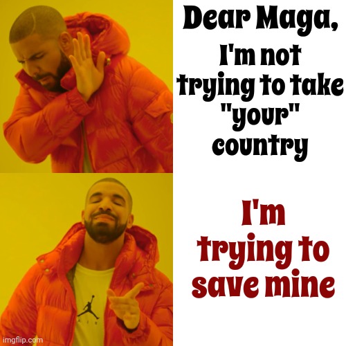 Sincerely, Everyone That's Not In Trump's Cult Of Lies, Gaslighting And Disinformation | Dear Maga, I'm not trying to take
"your"
country; I'm trying to save mine | image tagged in memes,drake hotline bling,scumbag trump,trump lies,scumbag maga,lock him up | made w/ Imgflip meme maker