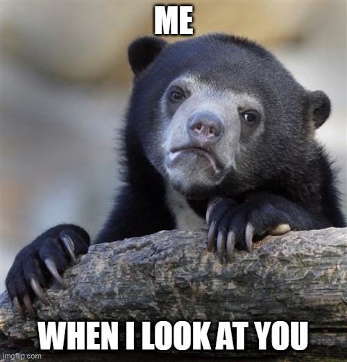 fugly | ME; WHEN I LOOK AT YOU | image tagged in memes,confession bear | made w/ Imgflip meme maker