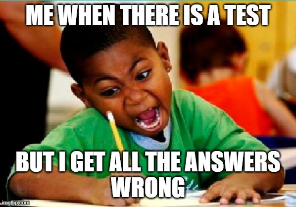 Funny Kid Testing | ME WHEN THERE IS A TEST; BUT I GET ALL THE ANSWERS
WRONG | image tagged in funny kid testing | made w/ Imgflip meme maker