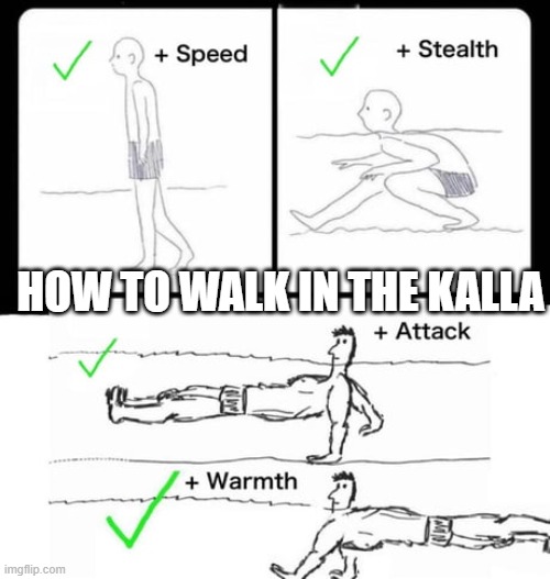 kalla | HOW TO WALK IN THE KALLA | image tagged in funny | made w/ Imgflip meme maker