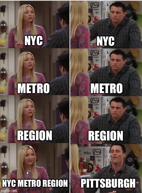 Phoebe Joey | NYC; NYC; METRO; METRO; REGION; REGION; NYC METRO REGION; PITTSBURGH | image tagged in phoebe joey | made w/ Imgflip meme maker