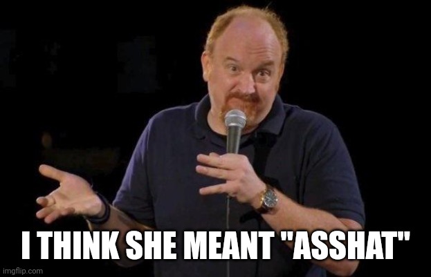 Louis ck but maybe | I THINK SHE MEANT "ASSHAT" | image tagged in louis ck but maybe | made w/ Imgflip meme maker