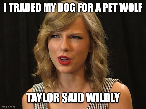 Taylor said wildly | I TRADED MY DOG FOR A PET WOLF; TAYLOR SAID WILDLY | image tagged in taylor swiftie | made w/ Imgflip meme maker