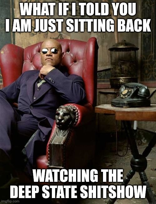 WHAT IF I TOLD YOU I AM JUST SITTING BACK; WATCHING THE DEEP STATE SHITSHOW | made w/ Imgflip meme maker