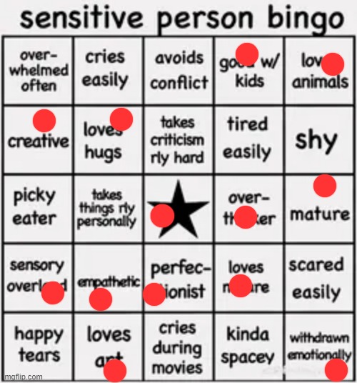 omg , like when i did the bottom bingo for the first time... how tf | image tagged in sensitive person bingo | made w/ Imgflip meme maker