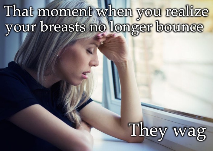 Aging sucks | That moment when you realize your breasts no longer bounce; They wag | image tagged in breasts,menopause | made w/ Imgflip meme maker