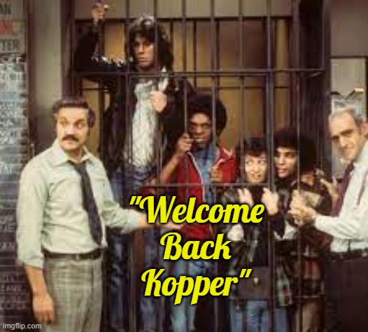 Welcome Back Kopper | "Welcome Back Kopper" | image tagged in welcome back kotter,barney miller,satire | made w/ Imgflip meme maker