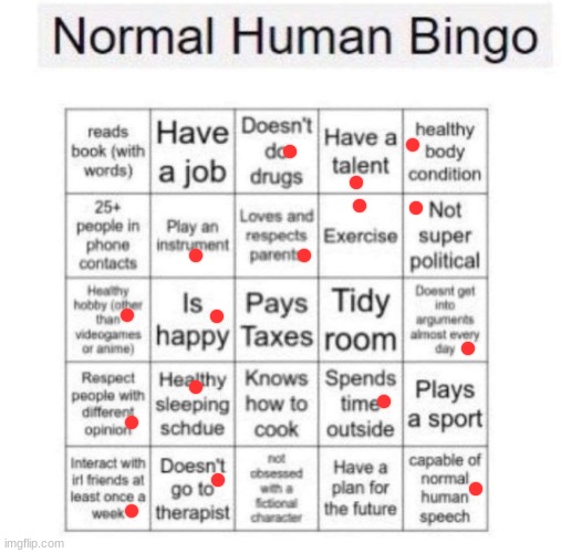 Normal human bingo | image tagged in normal human bingo | made w/ Imgflip meme maker