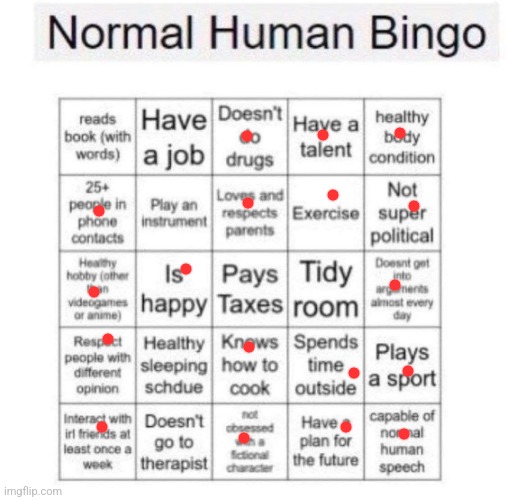 Normal human bingo | image tagged in normal human bingo | made w/ Imgflip meme maker