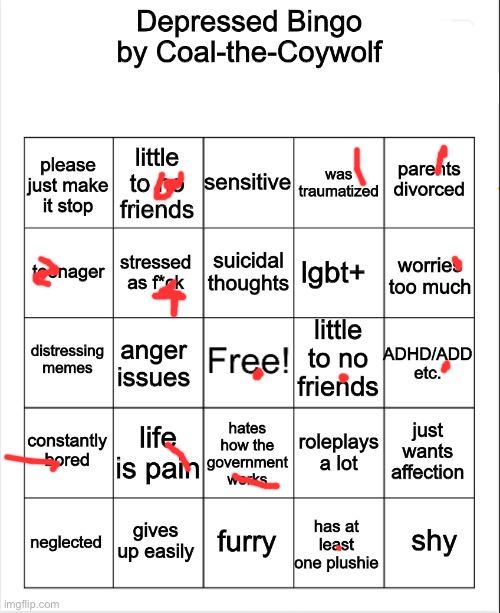 depressed bingo | image tagged in depressed bingo | made w/ Imgflip meme maker