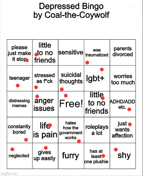 depressed bingo | image tagged in depressed bingo | made w/ Imgflip meme maker
