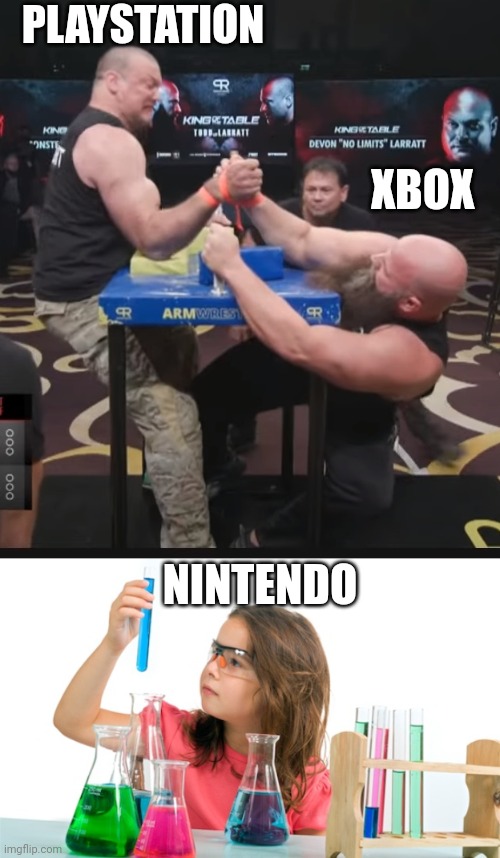 Gaming Consoles be like | PLAYSTATION; XBOX; NINTENDO | image tagged in xbox,playstation,nintendo,console wars,video games,gaming | made w/ Imgflip meme maker