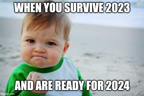 I have a feeling 2024 will be worse | WHEN YOU SURVIVE 2023; AND ARE READY FOR 2024 | image tagged in memes,success kid original | made w/ Imgflip meme maker