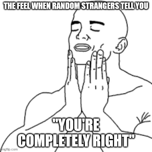 Ahhhh | THE FEEL WHEN RANDOM STRANGERS TELL YOU; "YOU'RE COMPLETELY RIGHT" | image tagged in fresh shave guy,feels good man,ego,funny | made w/ Imgflip meme maker