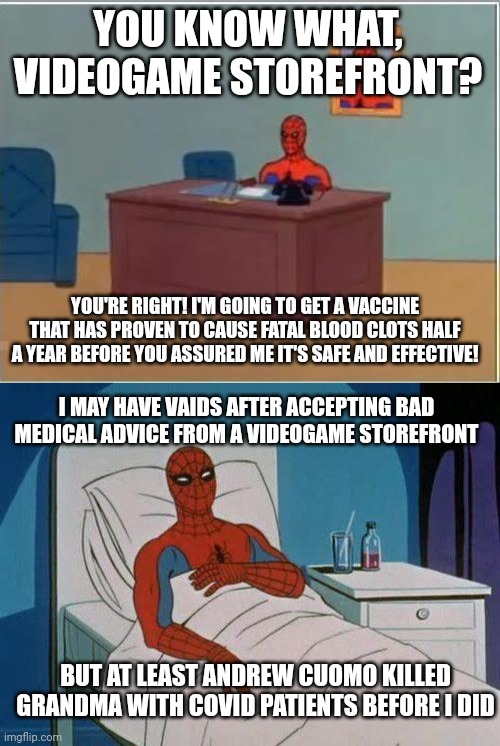 Image tagged in memes,spiderman computer desk,spiderman hospital