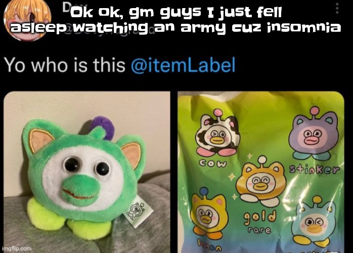 Uhhh itemlabel? | Ok ok, gm guys I just fell asleep watching an army cuz insomnia | image tagged in uhhh itemlabel | made w/ Imgflip meme maker