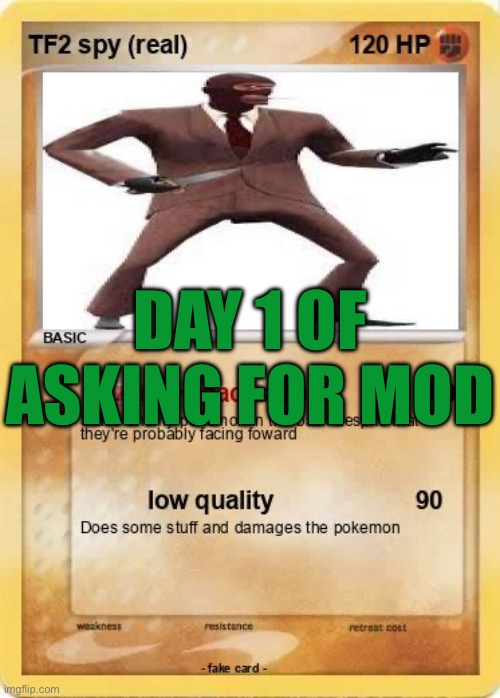 day 1 of asking for mod | DAY 1 OF ASKING FOR MOD | made w/ Imgflip meme maker