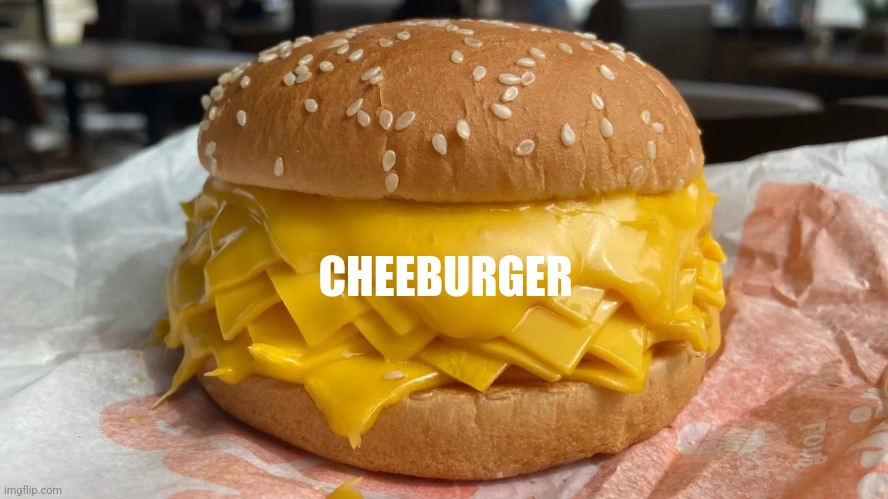 Day 1 of me making a shit ton of annoying memes just to gey to 10k | CHEEBURGER | image tagged in a real cheeseburger | made w/ Imgflip meme maker