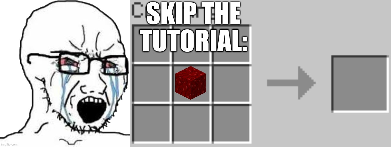 SKIP THE TUTORIAL: | image tagged in wojak crying | made w/ Imgflip meme maker