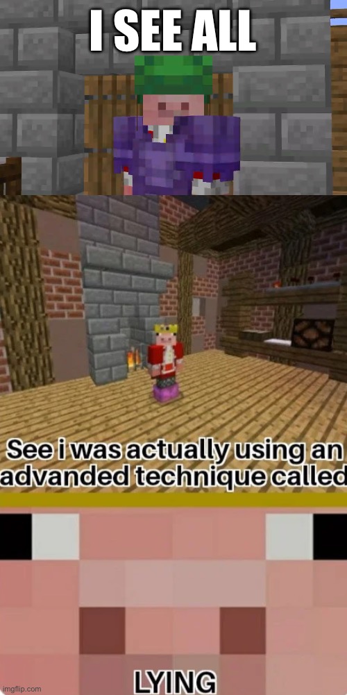 I SEE ALL | image tagged in technoblade sees all,technoblade lying | made w/ Imgflip meme maker