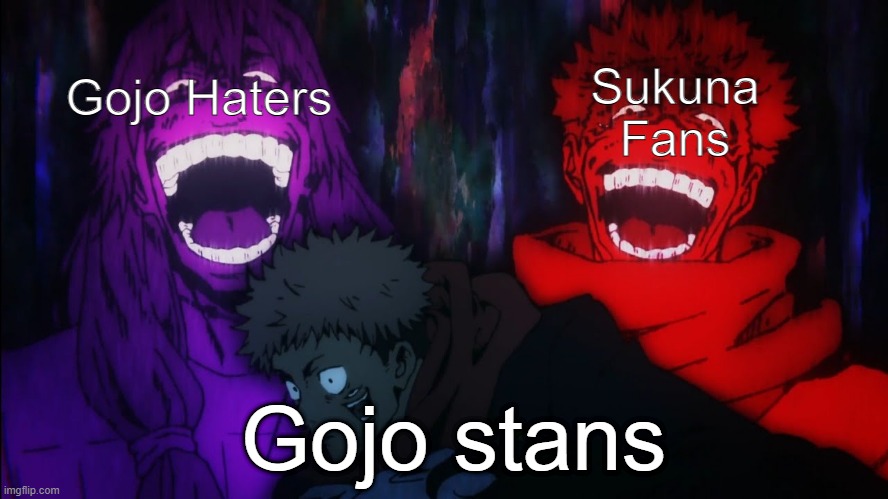 POV: When Jujustu Kaisen Chapter 236 | Sukuna Fans; Gojo Haters; Gojo stans | image tagged in mahito and sukuna laugh,memes,funny,anime,anime meme | made w/ Imgflip meme maker