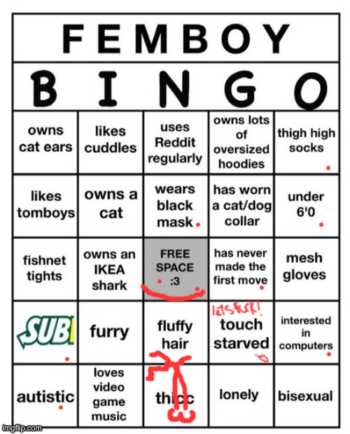 I CAMED! | image tagged in femboy bingo | made w/ Imgflip meme maker