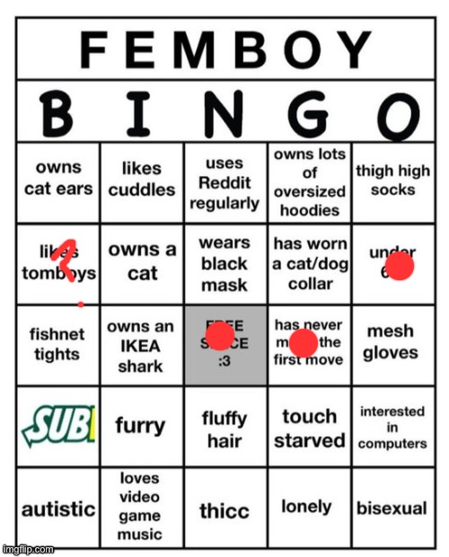 Note: I am not a femboy | image tagged in femboy bingo | made w/ Imgflip meme maker